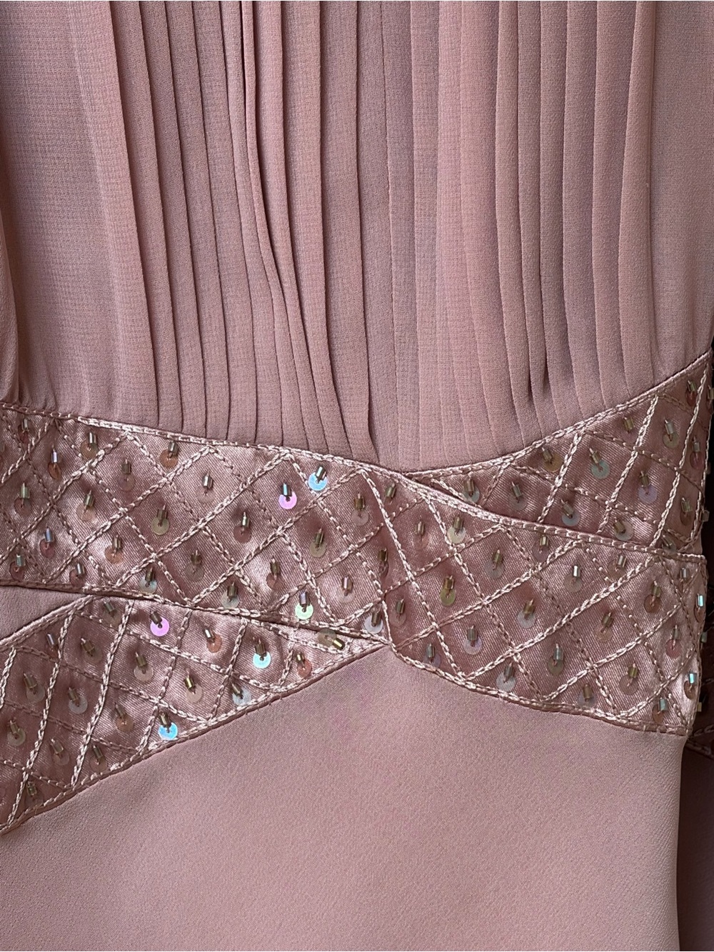 Sleeveless Midi Dress with Sequin-Trim Waist in Dusty Rose